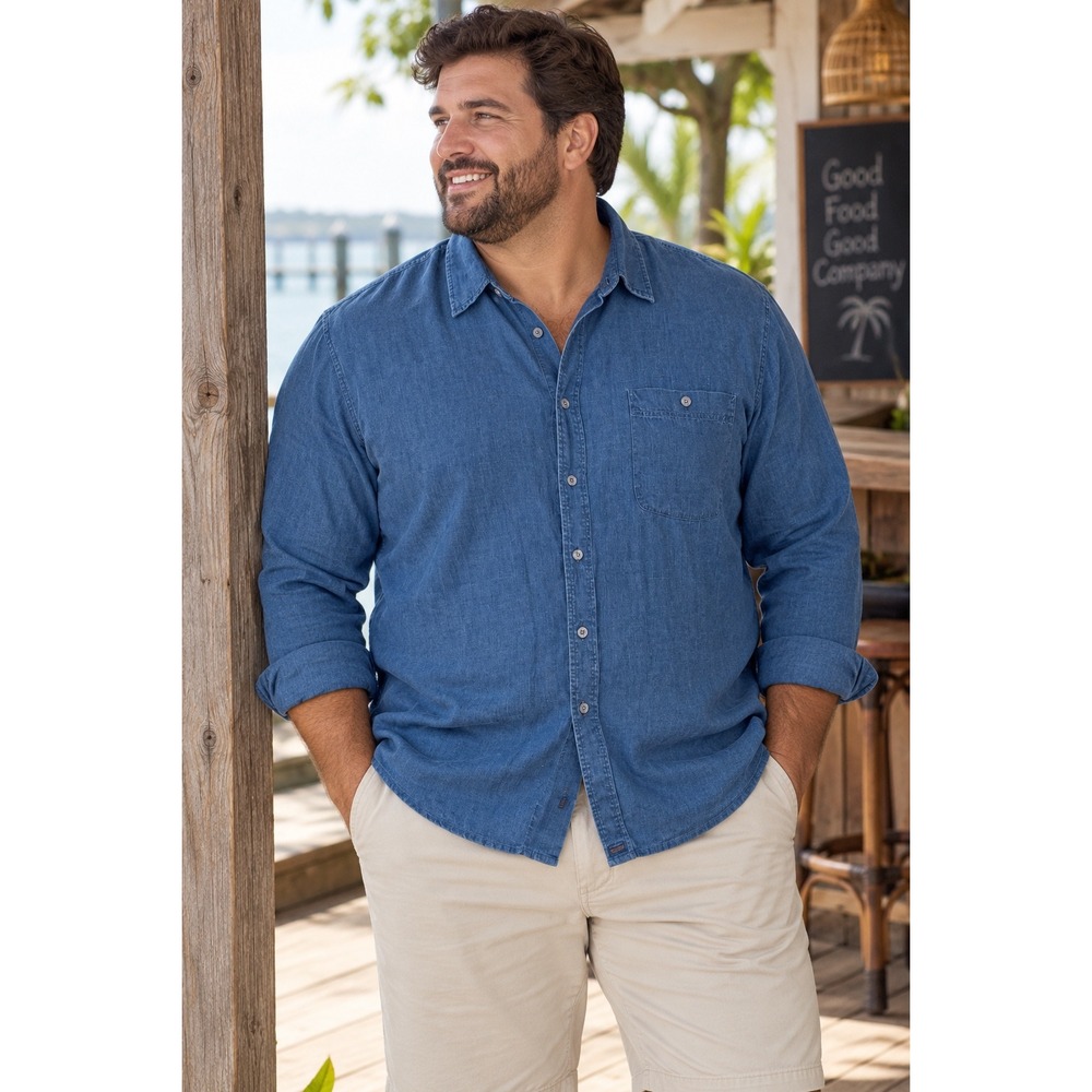 Tommy Bahama Indigo Palms Mens XL Blue 100% Linen Long Sleeve Button Down Shirt